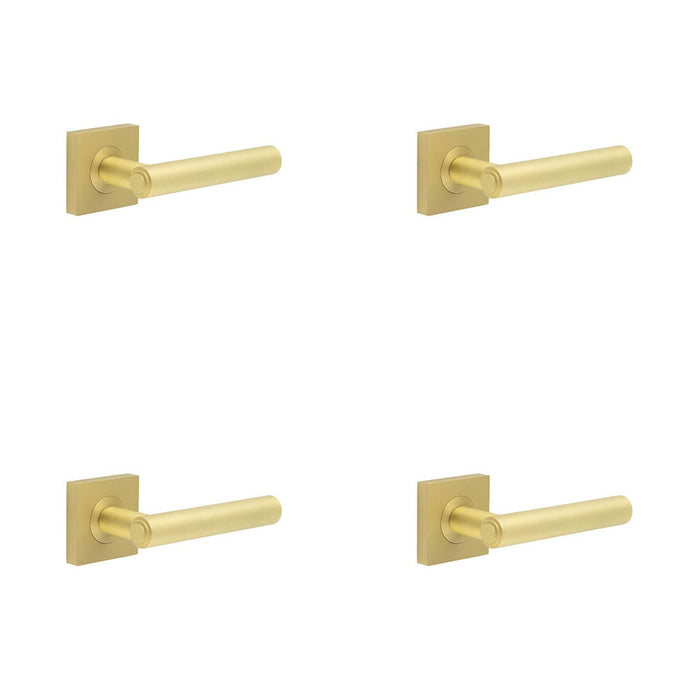 PACK Elegant Square Satin Brass Door Handle Stylish Interiors Solid Brass Interior Handle