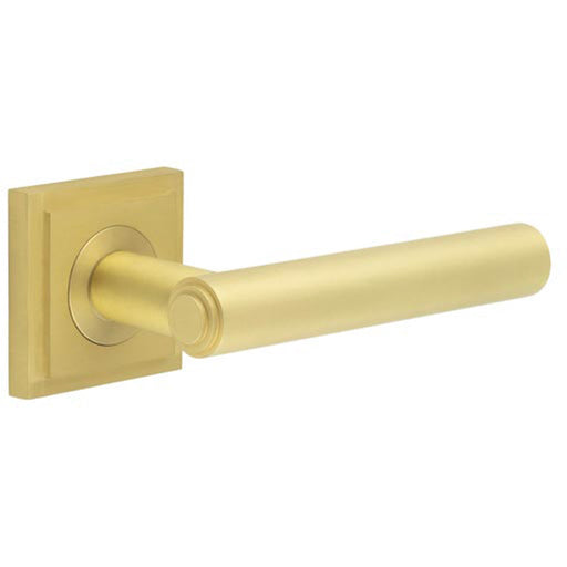 Premium Square Stepped Door Handle Satin Brass Finish Solid Brass Interior Handle