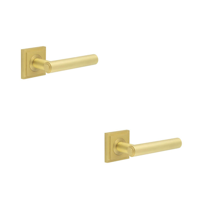 PACK Premium Square Stepped Door Handle Satin Brass Finish Solid Brass Interior Handle (1)