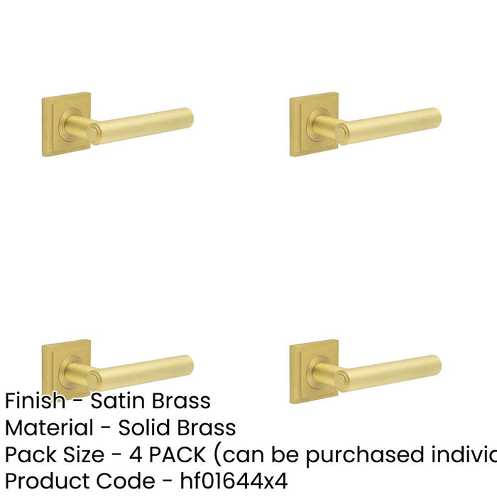 PACK Premium Square Stepped Door Handle Satin Brass Finish Solid Brass Interior Handle-1