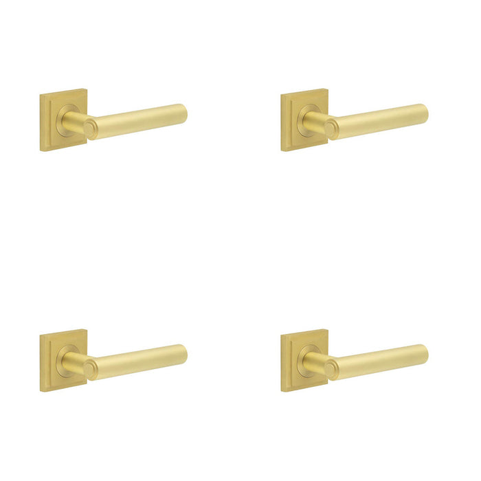 PACK Premium Square Stepped Door Handle Satin Brass Finish Solid Brass Interior Handle