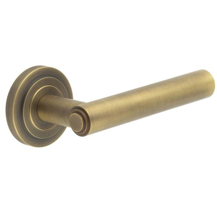 Luxurious Stepped Rose Door Handle Antique Brass Finish Solid Brass Interior Handle