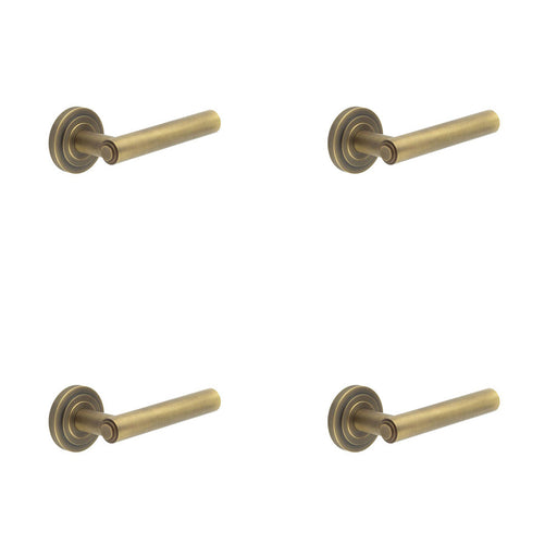 PACK Luxurious Stepped Rose Door Handle Antique Brass Finish Solid Brass Interior Handle