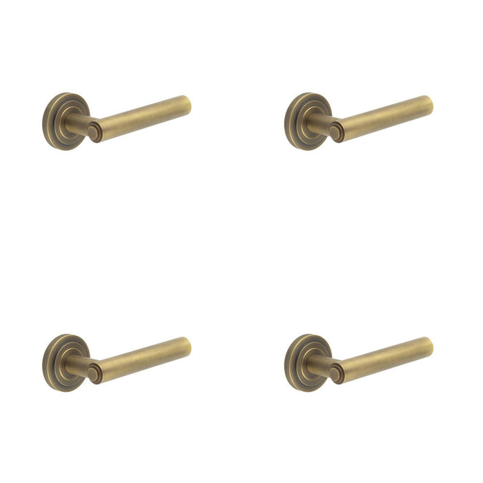 PACK Luxurious Stepped Rose Door Handle Antique Brass Finish Solid Brass Interior Handle