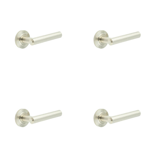 PACK Luxurious Satin Nickel Door Handle with Chamfered Rose Design Solid Brass Interior Handle