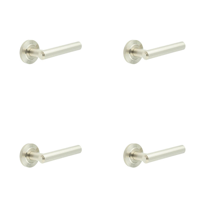 PACK Luxurious Satin Nickel Door Handle with Chamfered Rose Design Solid Brass Interior Handle