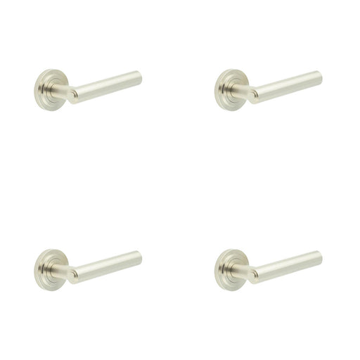 PACK Elegant Satin Nickel Door Handle with Stepped Rose Design Solid Brass Interior Handle (3)