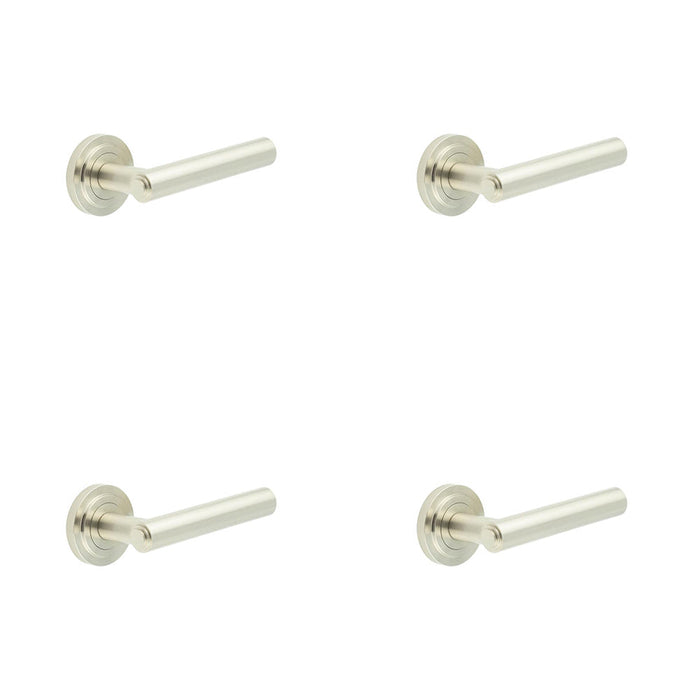 PACK Elegant Satin Nickel Door Handle with Stepped Rose Design Solid Brass Interior Handle (3)