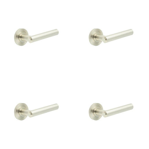 PACK Elegant Satin Nickel Reeded Rose Door Handle Luxe Interiors Solid Brass Interior Handle