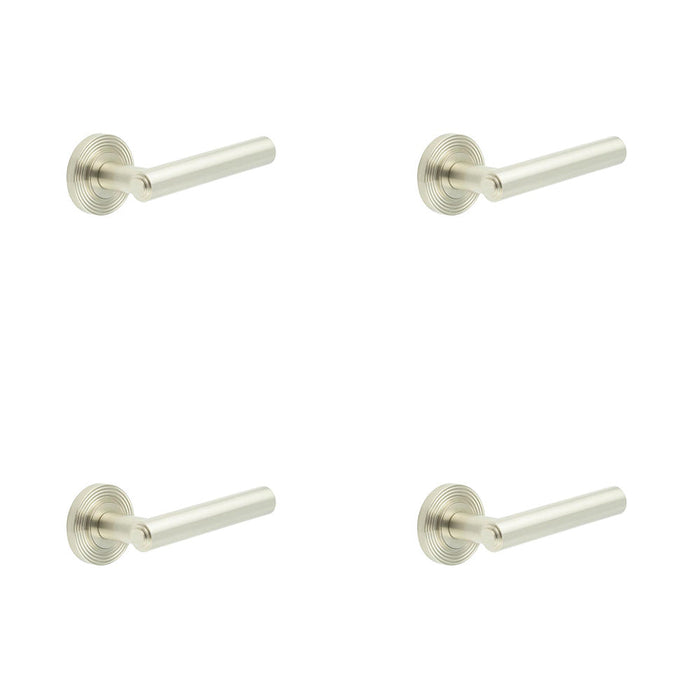 PACK Elegant Satin Nickel Reeded Rose Door Handle Luxe Interiors Solid Brass Interior Handle