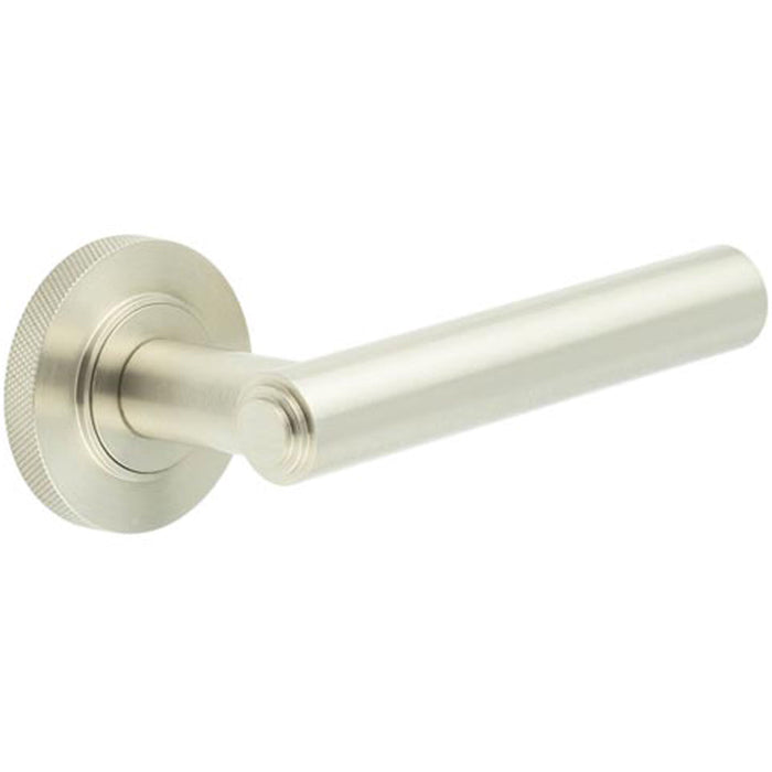 Premium Knurled Satin Nickel Door Handle with Customizable Roses Solid Brass Interior Handle