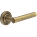 Antique Brass Door Handle with Reeded Rose Design Solid Brass Interior Handle