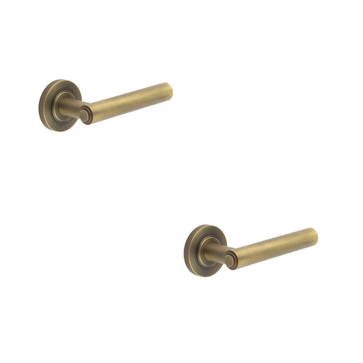 PACK Luxurious Antique Brass Door Handle with Knurled Design Solid Brass Interior Handle (1)