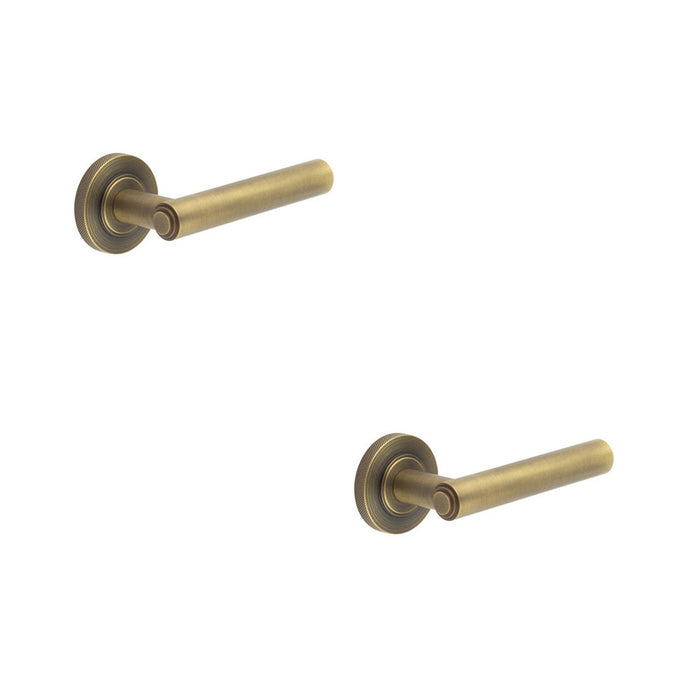 PACK Luxurious Antique Brass Door Handle with Knurled Design Solid Brass Interior Handle (1)