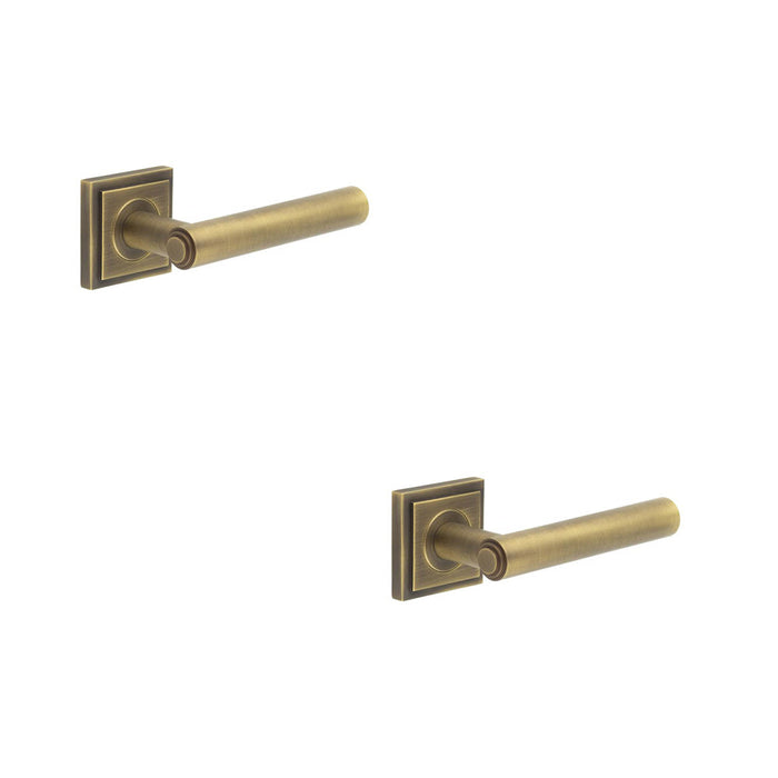 PACK Luxurious Square Stepped Antique Brass Door Handle Home Solid Brass Interior Handle (1)