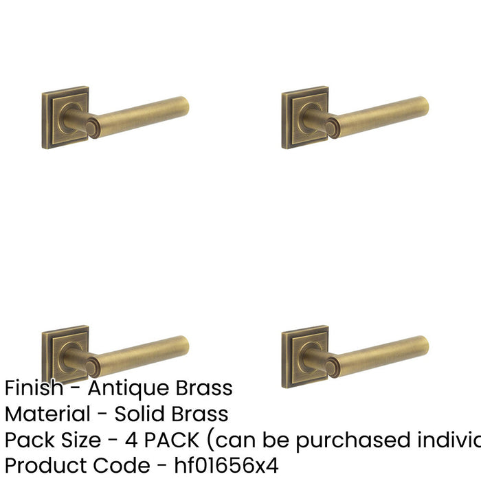 PACK Luxurious Square Stepped Antique Brass Door Handle Home Solid Brass Interior Handle-1