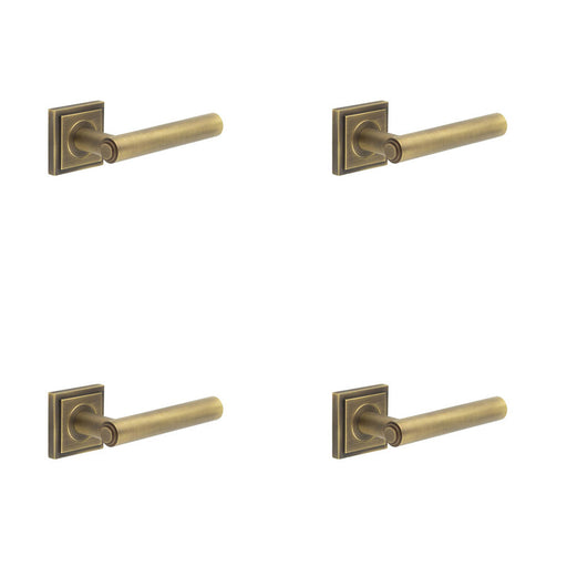 PACK Luxurious Square Stepped Antique Brass Door Handle Home Solid Brass Interior Handle