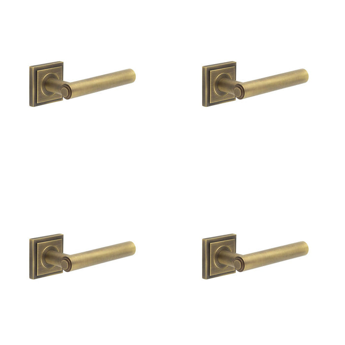 PACK Luxurious Square Stepped Antique Brass Door Handle Home Solid Brass Interior Handle