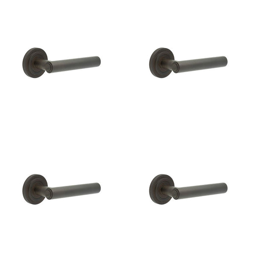 PACK Luxurious Dark Bronze Door Handle with Stepped Rose Design Solid Brass Interior Handle