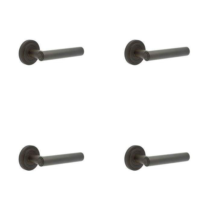 PACK Luxurious Dark Bronze Door Handle with Stepped Rose Design Solid Brass Interior Handle