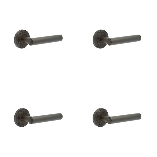 PACK Reeded Rose Dark Bronze Door Handle Solid Brass Luxury Solid Brass Interior Handle