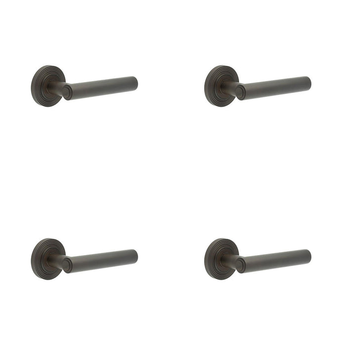 PACK Reeded Rose Dark Bronze Door Handle Solid Brass Luxury Solid Brass Interior Handle