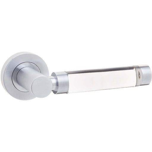 Elegant Glass Satin Chrome Door Handle Rose Interior Handle