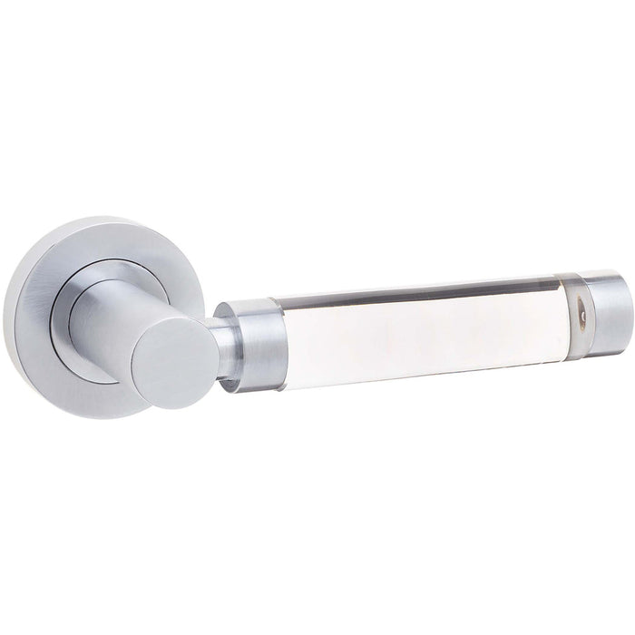 Elegant Glass Satin Chrome Door Handle Rose Interior Handle