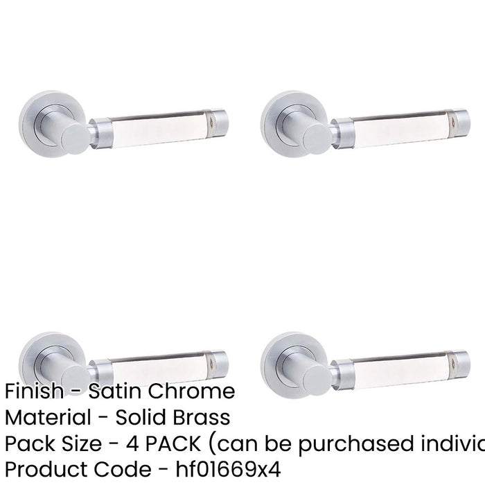 PACK Elegant Glass Satin Chrome Door Handle Rose Interior Handle-1