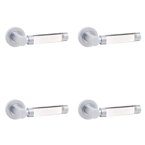 PACK Elegant Glass Satin Chrome Door Handle Rose Interior Handle