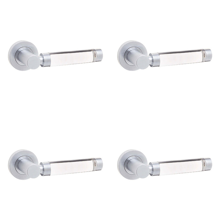 PACK Elegant Glass Satin Chrome Door Handle Rose Interior Handle