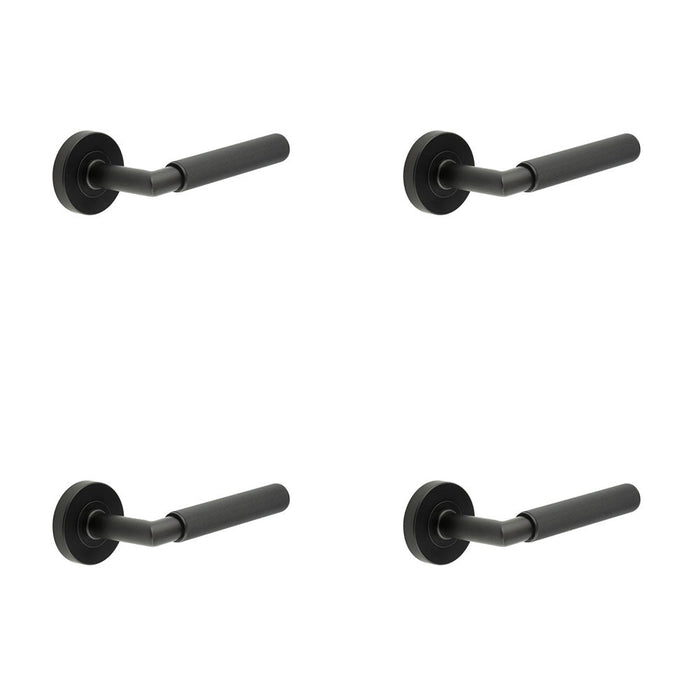 PACK Durable Three Linear Knurled Door Handle Black Finish Interior Handle