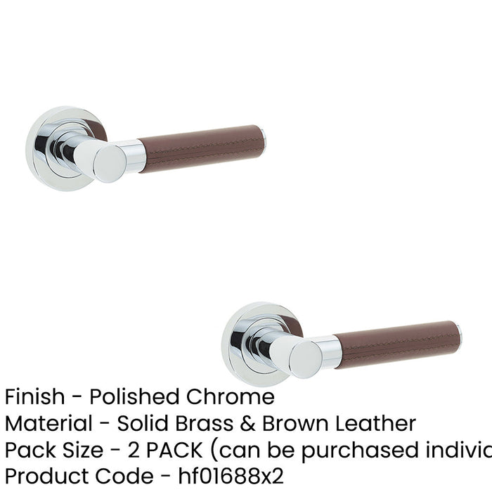 PACK Elegant Brown Leather Door Handle with Polished Chrome Rose Interior Handle (1)-1