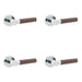 PACK Elegant Brown Leather Door Handle with Polished Chrome Rose Interior Handle