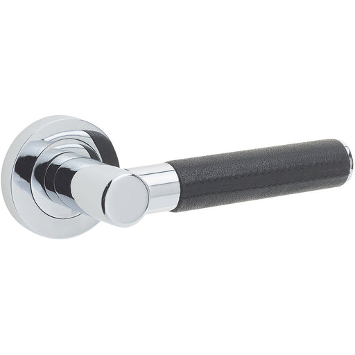 Elegant Black Leather Door Handle with Polished Chrome Finish Interior Handle