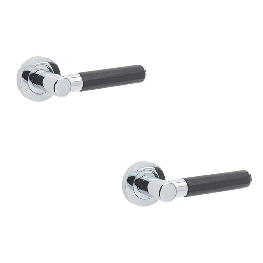 PACK Elegant Black Leather Door Handle with Polished Chrome Finish Interior Handle (1)