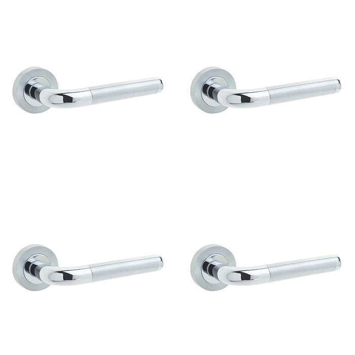 PACK Stylish Twin Door Handle Rose Polished Satin Chrome Finish Interior Handle