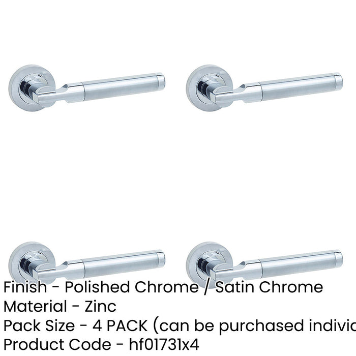 PACK Stylish Lever Rose Door Handle Polished Satin Chrome Finish Interior Handle-1