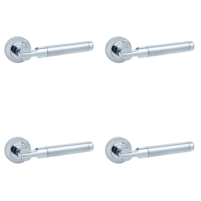 PACK Stylish Lever Rose Door Handle Polished Satin Chrome Finish Interior Handle