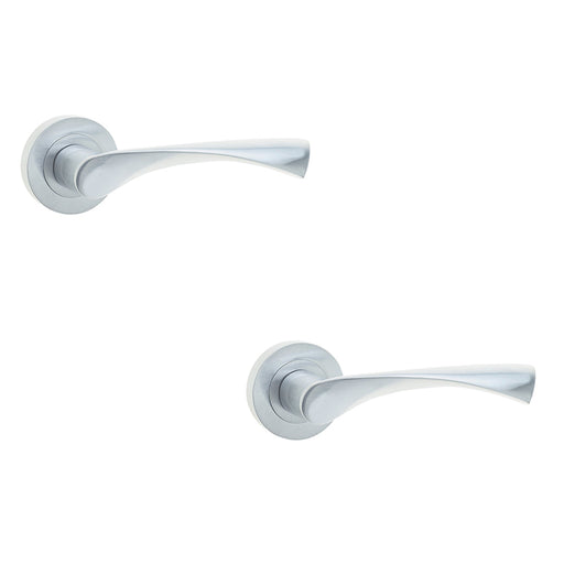 PACK Contemporary Satin Chrome Door Handle Rose with Unique Design Interior Handle (1)