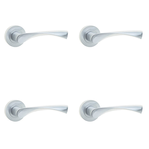 PACK Contemporary Satin Chrome Door Handle Rose with Unique Design Interior Handle