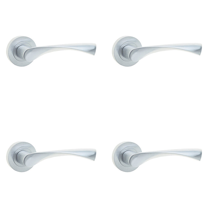 PACK Contemporary Satin Chrome Door Handle Rose with Unique Design Interior Handle