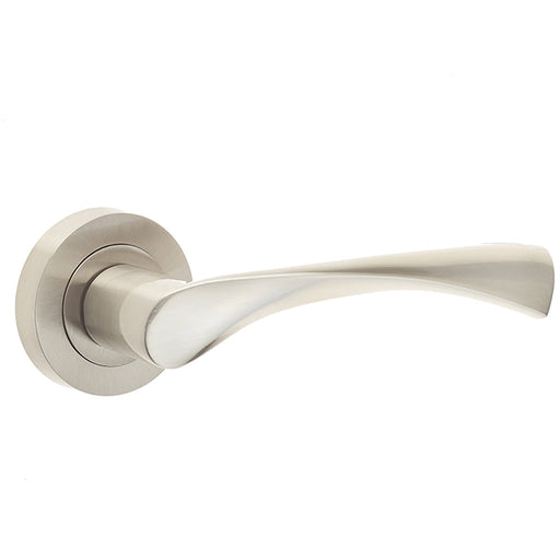 Elegant Satin Nickel Door Handle Rose Contemporary Design Interior Handle