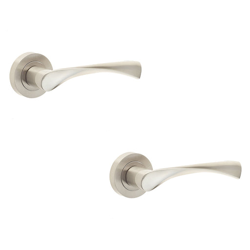 PACK Elegant Satin Nickel Door Handle Rose Contemporary Design Interior Handle (1)