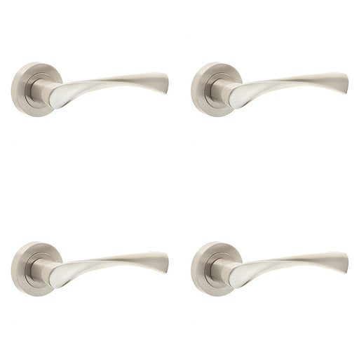 PACK Elegant Satin Nickel Door Handle Rose Contemporary Design Interior Handle