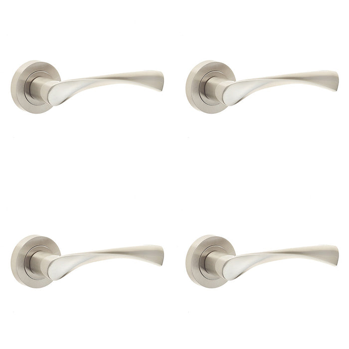 PACK Elegant Satin Nickel Door Handle Rose Contemporary Design Interior Handle