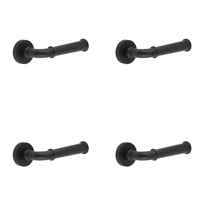 PACK Stylish Classic Matt Black Door Handle with Rose Interior Handle