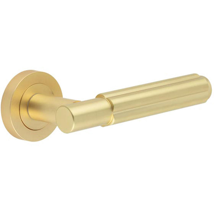 Elegant Satin Brass Lever Door Handle Rose Modern Interiors Interior Handle