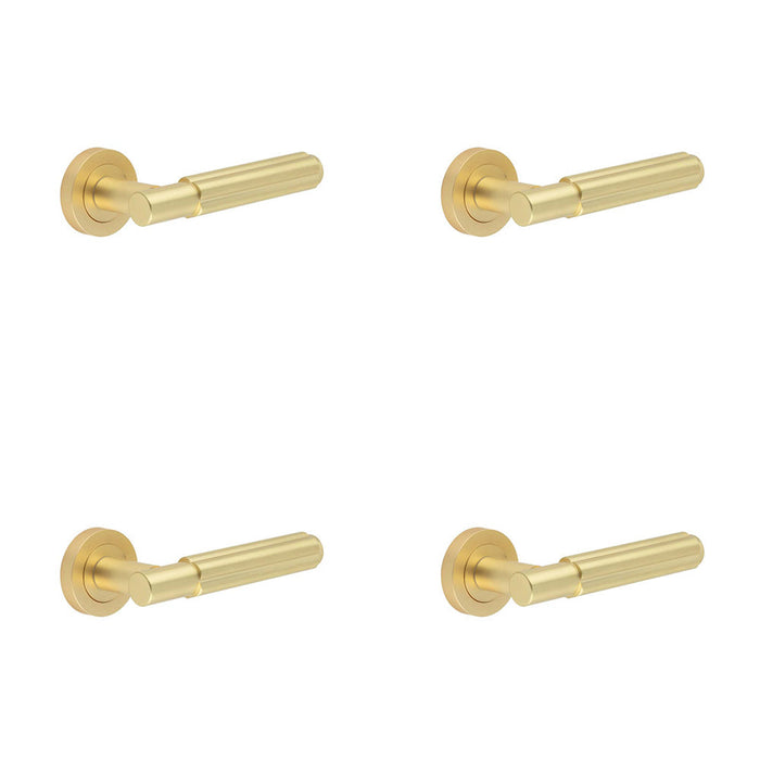 PACK Elegant Satin Brass Lever Door Handle Rose Modern Interiors Interior Handle