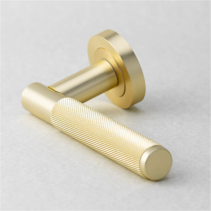 Stylish Knurled Satin Brass Door Handle Modern Interiors Interior Handle